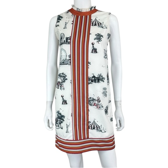 plains&print Dresses & Skirts - Elegant Printed Mini Dress with Orange Stripes